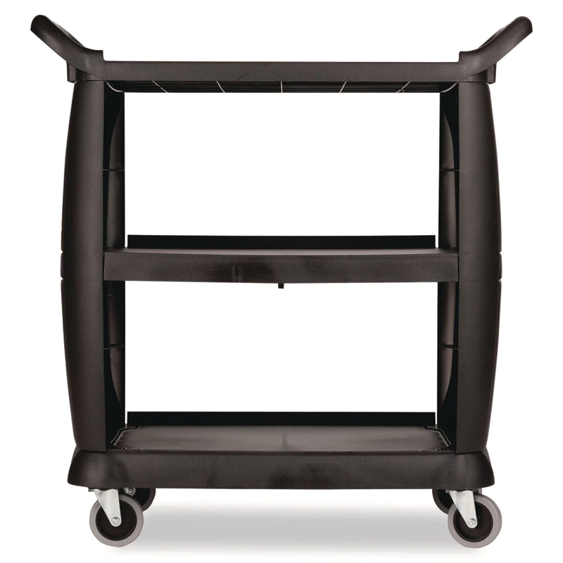 Boardwalk® Bussing Cart, Plastic, 3 Shelves, 300 lb Capacity, 18 x 36.25 x 38, Black