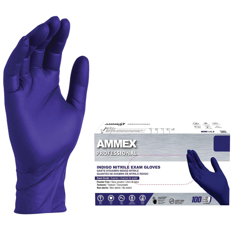 AMMEX® Indigo Nitrile Powder Free Exam Gloves (100/Box)