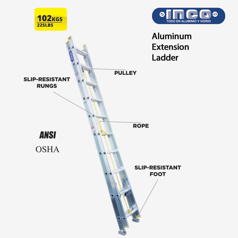 Inco Aluminum Extension Ladder - 250lb Rating