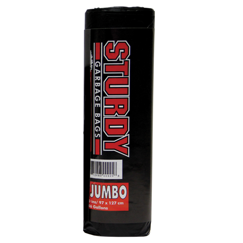 Sturdy Jumbo Black Garbage Bags - 10/Roll  - 38 x 50 ins/97 x 127 cm (46 Gallons)