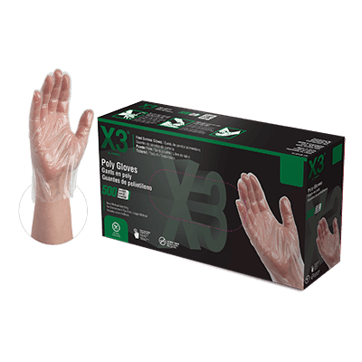 AMMEX® X3® Poly Gloves (500/Box)