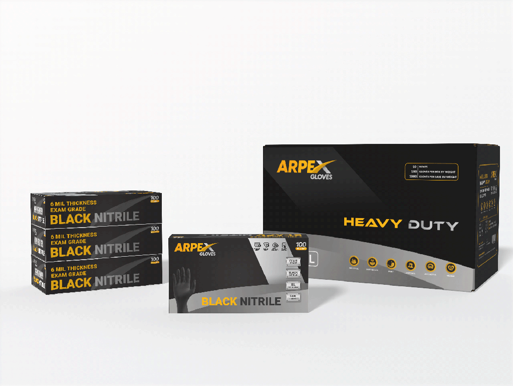 ARPEX 6 Mil Black Nitrile Gloves (100/Box)