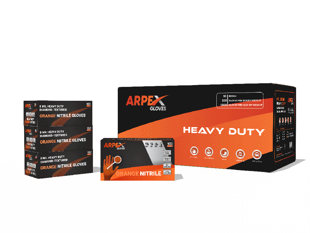 ARPEX 8 Mil Orange Diamond Textured Gloves (100/Box)