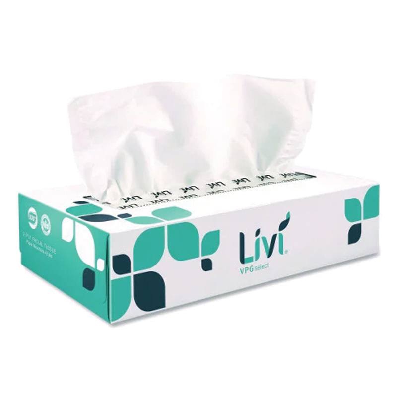 Livi® VPG Select Flat Box Facial Tissue, 2-Ply, White, 100 Sheets/Box, 30 Boxes/Carton