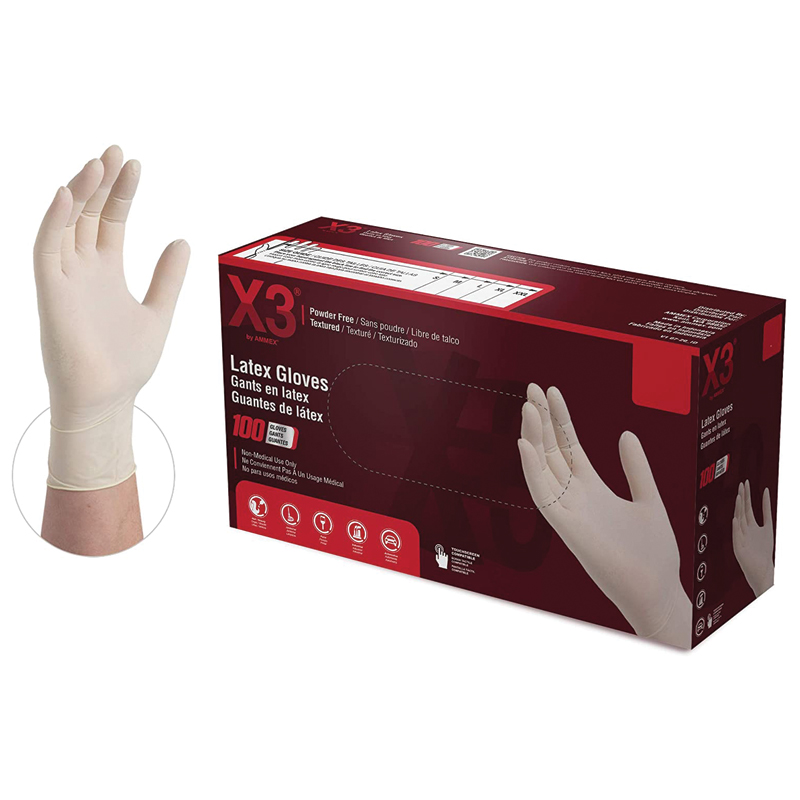 AMMEX® LX3®Ivory Latex Powder Free Industrial Gloves (100/Box)