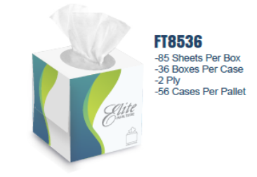 [FT8536] Elite Cube Facial Tissue, 2-Ply, White, 90 Sheets/Box, 36 Boxes/Carton